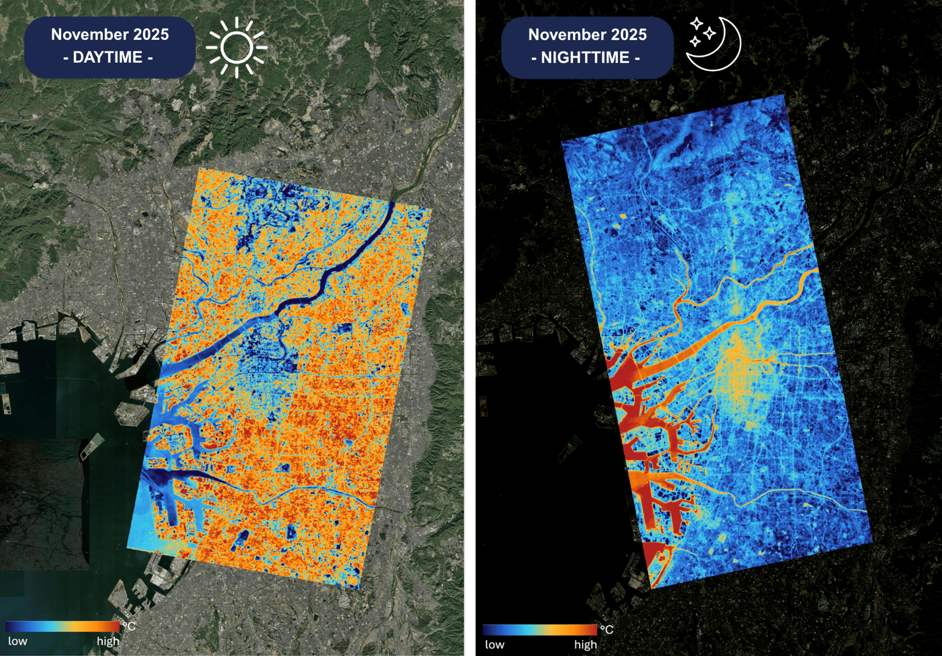 Daytime and nighttime comparison